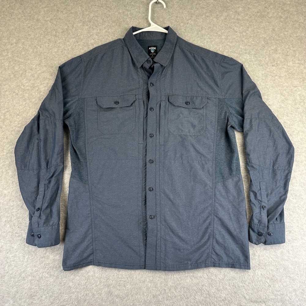 KUHL Airspeed Long Sleeve Shirt Men Large Blue Technical Hiking Button Up